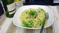 水菜とアサリの塩パスタ